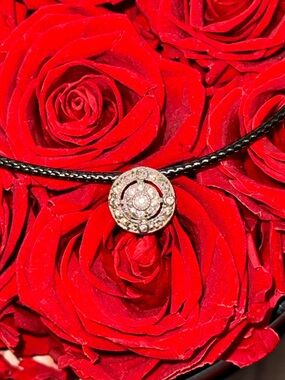 925 Sterling Silver CZ Medallion Pendant Necklace Black Vegan Leather Cord